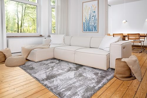 Astra Hochwertiger Teppich Wohnzimmer, Schlafzimmer - Kuscheliger Hochflorteppich weich - Sehr weicher Bodenbelag für Innen - Teppich Silber, 160 x 230 cm