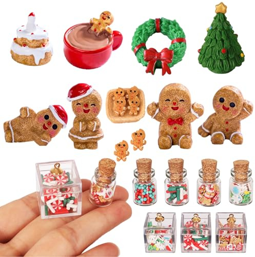 Wichtel Zubehör Weihnachten,22 Stück Puppenhaus Zubehör,Weihnachtswichtel Miniatur Wichtel Zubehör,mit Mini Weihnachtsbaum Weihnachtskranz Lebkuchenmann Kekse Wichtel Set für Mädchen Junge