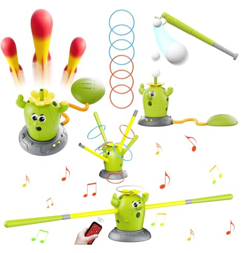 4 in 1 Cactus Musical Jumping Toys Set with Stomping Rocket Launcher