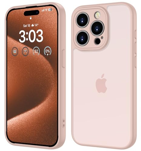 ORDA für iPhone 15 Pro Hülle 6,1 Zoll, Vollständiger Kameraschutz Stoßfest Kratzfest Transluzente Rückseite Schutzhülle, Anti-Fingerabdruck Matt Handyhülle für iPhone 15 Pro (Rosa)