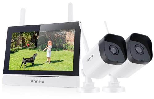 ANNKE Überwachungskamera Set mit Monitor, 5MP 4CH 7 Zoll Touchscreen NVR Bildschrim mit 2pcs 3MP WiFi Kamera, 2-Wege-Audio, Personenerkennung, 30m Nachtsicht, App&Mail Alarm,Keine SD Karte