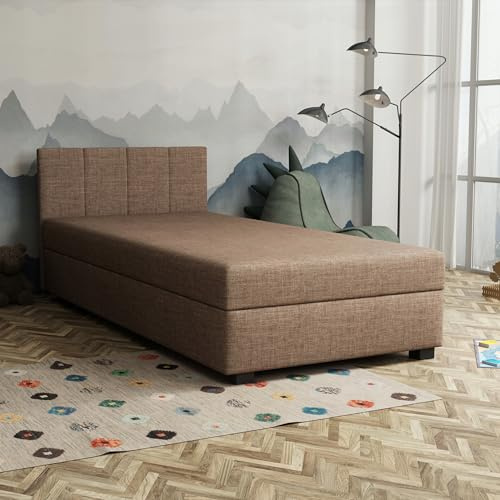 TAPCZANY24 - Boxspringbett Adel 80x200 cm mit Schaumstoff Matratze | Bett mit Matratze, Polsterbett mit Bettkasten, Gepolstertes Einzel Bett, Schlafsofa - Braun
