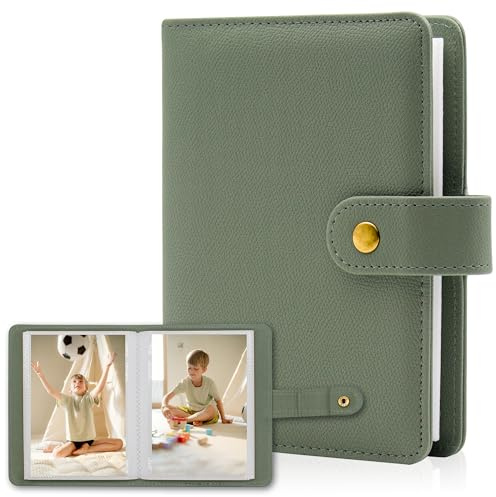 Kleines Fotoalbum 6x4, 68 Taschen 10x15 Bildband Großkapazität Mini PU-Lederhülle Geschenk für Kinder, Familie, Abschluss, Hochzeit, Reisen (Grün)