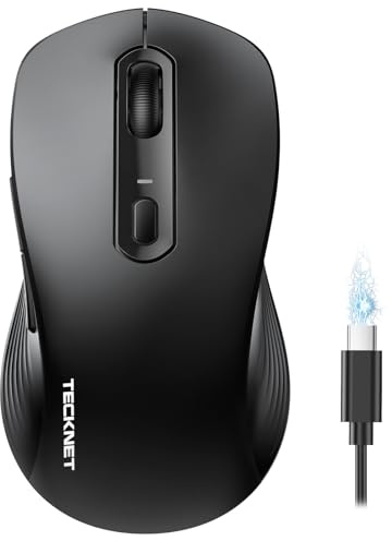 TECKNET Souris Bluetooth Rechargeable, Souris sans Fil Silencieuse | Ergonomique 3 Modes (BT5.0+BT3.0+2.4G), 4800 DPI, 6 Boutons, Souris Ordinateur sans Fil pour PC, Mac, Laptop, Windows, Noir