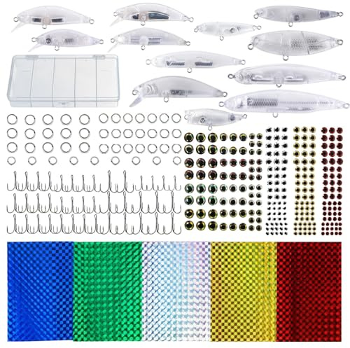 BDKMMS DIY Wobbler Rohlinge Set, 12 Stück Unbemalte Angelköder zum Bemalen, Köderbau Bausatz mit Drillingshaken und Fischaugen, Hard Bait Blanks für Hecht Barsch Zander