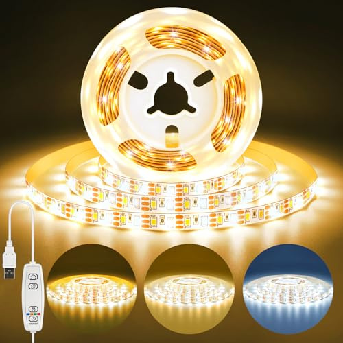 LED Streifen USB 1M 120 LED, Lichtleiste LED Selbstklebend Zuschneidbar, mit Timer, TV Led Hintergrundbeleuchtung Warmweiß & Kaltweiß, Dimmbar SMD PCB 2835 Flexibel LED Band für Küche Schrank DIY