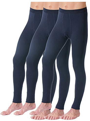 HERMKO 3540 Pack of 3 Long Johns for Men, 100% Organic Cotton, Size:Medium, Colour:Navy