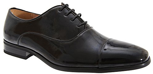 Goor Mens Black Patent Pleated Toe Cap Oxford Shoe Leather Lining