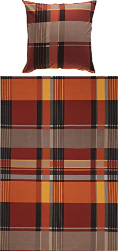 Erwin Müller warme Bettwäsche, Bettgarnitur Flanell Karo rot-braun Größe 155x220 cm (80x80 cm) - pflegeleicht, bügelleicht, 100% Baumwolle, mit Reißverschluss (weitere Größen)