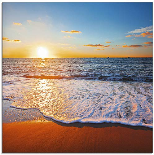 ARTland Wanddeko Glasbilder Wandbild Glas Bild einteilig 30x30 cm Quadratisch Strand Meer Sonne Karibik Natur Landschaft Küste Sonnenaufgang Maritim S7LE
