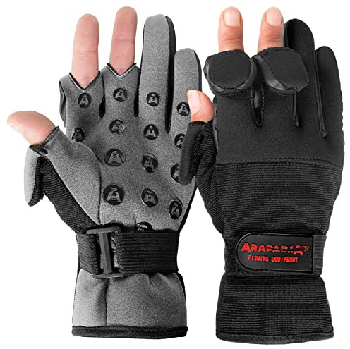 Arapaima Fishing Equipment® Neopren Angelhandschuhe 'Wizard' | Thermo Angel Handschuhe | Anglerhandschuhe | Fishing Gloves - Schwarz/Grau - XXL