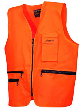 BENISPORT Chaleco Naranja fluoresente Basic Line - Chaleco de Alta Visibilidad para Caza - Bolsillo portablas (Talla M)