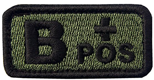 Taktisch Typ B positiv Blutgruppe Emblem Bestickter Aufnäher mit Haken- und Flauschbänder, Olivgrün
