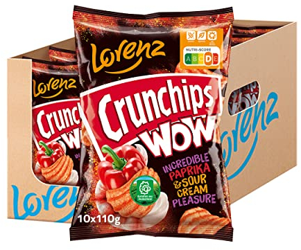 LORENZ | Crunchips WOW Paprika & Sour Cream | 10 x 110 g | vegetarisch