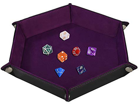 Würfelschale Würfel-Rollenhalter Samt PU-Leder Klappverschluss Aufbewahrungskiste Hexagon für Schmuck, Münzen, RPG, DND und andere Tischspiele