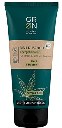 G R N shades of nature [GRÜN] Biokosmetik 3in1 Body Wash Energetisierend - Bio-Hanf & Bio-Hopfen - für anspruchsvolle Haut - Pflege und Reinigung für Körper, Gesicht und (Bart-) Haare - vegan - 200 ml