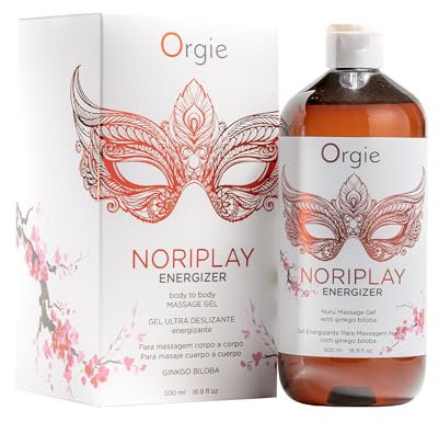 Gel para Masaje Cuerpo a Cuerpo Estimulante – Noriplay Energizer | Nuru Japonés con Ginkgo Biloba y Aceite de Clavo | Textura Ultra Deslizante | Incoloro y Listo para Usar | 500ml + Hoja Protectora