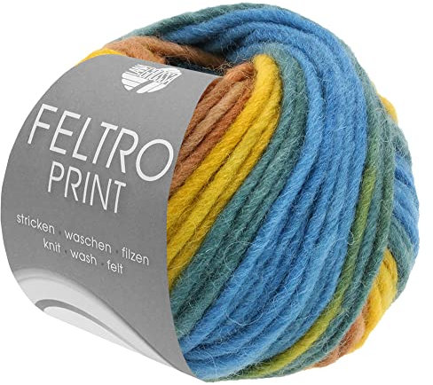 LANA GROSSA Feltro Print | Filzgarn für Kreativhandwerk, hochwertige Wolle zum Nass- und Trockenfilzen | Handstrickgarn aus 100% Schurwolle | 50g Wolle zum Stricken & Häkeln | 50m FB 386