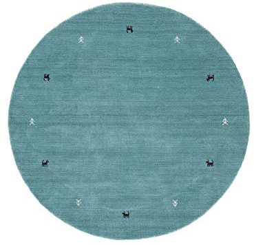 carpetfine Wollteppich Gabbeh Uni Rund Türkis Ø 200 cm | Moderner Teppich für Wohn- und Schlafzimmer