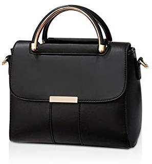 NICOLE & DORIS Damen Handtasche mit Gewölbtem Griff Elegant PU Leder Schultertasche kleine Umhängetasche für Frauen Crossbody Bag zum Arbeiten Lernen und Einkaufen Schwarz