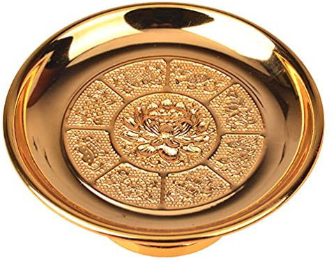 Cabilock Buddhist Plate Offering Bowls Fruit Tray Footed Food Dessert Snack Blessing Bowl for Altar Rituals Incense Smudging Decoration Golden 7Inch