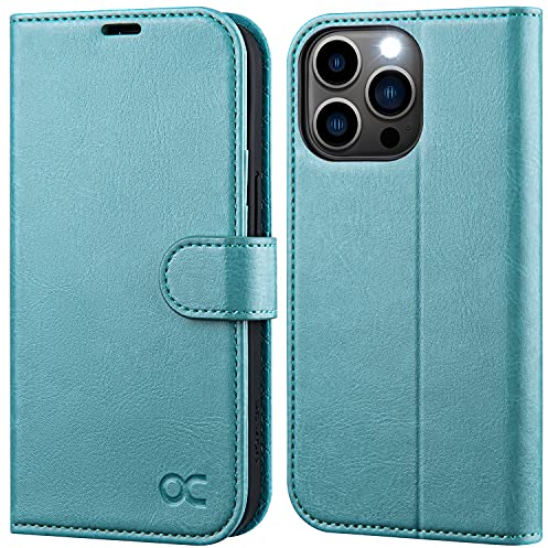 OCASE iPhone 13 Pro Hülle Handyhülle [Premium PU Leder] [Kartenfach] [Magnetverschluss] RFID Schutzhülle Klapphülle Handytasche Lederhülle Kompatibel für iPhone 13 Pro 5G Blauer See