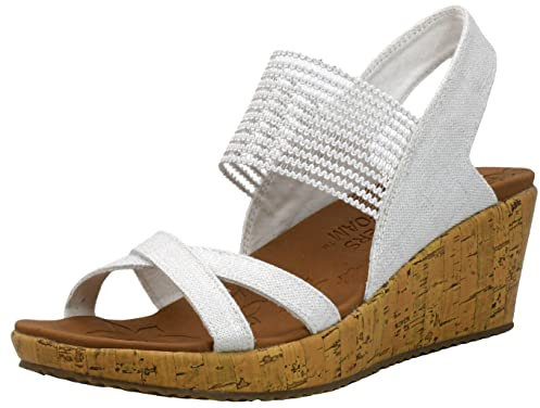 Skechers Women's Beverlee - High Tea Wedge Sandal, White, 9.5 M US