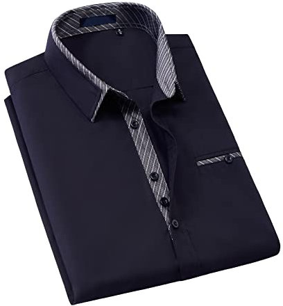 Enlision Men's Dress Shirts Long Sleeve Business Casual Shirt Regular Fit Button Up Shirts Navy Blue M