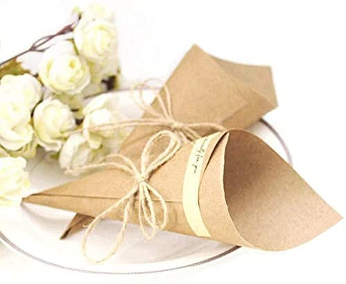 100 Pz Coni Portariso Matrimonio, Squisito Kraft Carta di Riso, Coni Portaconfetti Confettata per Riso Caramella Bouquet, Fai da Te Invito Bomboniere Segnaposto per Nozze Battesimo Comunione Laurea