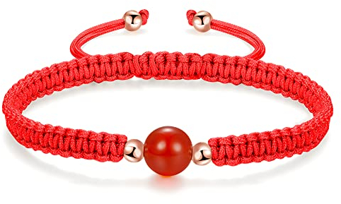 JENDEAR SHINE Bracciale Intrecciato Agata, Bracciale Corda Regolabile Da Donna, Gioielli Fatti A Mano, Regalo Di Compleanno Coppia Amicizia, Pietra Di Guarigione Yoga Energetica Rosso Nero