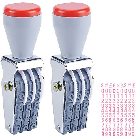 NBEADS 2 Stück selbstfärbende Gummistempel mit Zahlen, verstellbar, personalisierte Symbolstempel, Datumsstempel, Rollradstempel, multifunktional, DIY, Scrapbooking, Roller, Schreibwaren, Büro,