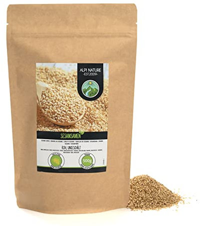Alpi Nature Weißer Sesam ungeschält 500g, Sesamkörner ganz weiß, Sesam weiß, Sesame Seeds