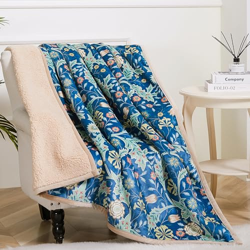Obal William Morris Sherpa Fleece Decke Flauschige Wurfdecke für Bett- und Couch -Weiche Microfaser (Blue Blumen, Reisen/Single 150x130)