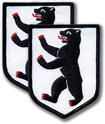 Wappen Berlin – Deutschland – 2er-Set – Bestickter Aufnäher / Abzeichen / Emblem – 6,1 x 7,9 cm (6,2 x 8,0 cm) – zum Aufbügeln oder Aufnähen
