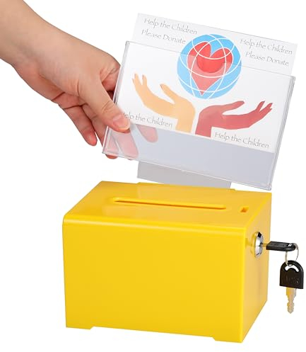 Adir Acryl Spendenbox Vorschlag Slot Lock für Spendenaktionen, Tombola, Trinkgeld – 15,7 x 11,4 x 10,2 cm, Schildhalter