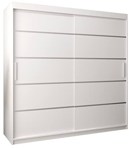 ABIKSMEBLE Armoire à Portes Coulissantes - Penderie Verona 1 - Meuble Porte Coulissante - Dimensions: Largeur 200cm, Hauteur 200cm, Profondeur 62 cm - Blanc Mat
