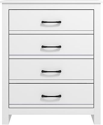 Galano Limestone 4 Drawer Chest – Storage Drawers for Bedroom, Hallway, or Entryway – White Finish