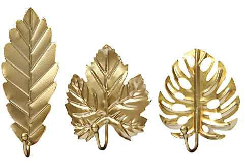 3er Set Wandhaken Vintage Shabby, Eisenhaken Wandhaken Ohne Bohren Garderobenhaken Vintage Golden Blattförmiger Haken Rustikal Metall Schlüsselhaken Kleiderhaken Handtuchhaken Dekohaken