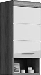 xonox.home - Hängeschrank Scout 37x79x24 cm in Front weiß Hochglanz Korpus rauchsilber Nb - Badezimmerschrank hängend Wandschrank - modern, platzsparend und funktional