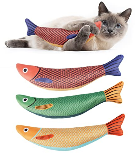 OSDUE Katzenminzen Spielzeug, 3 Stück Fisch Katzenminze Spielzeug, Simulation Fisch, Katzenminze Zähne Reinigung Dental Katzenspielzeug, Plüsch Fischspielzeug für Katze und Kitten