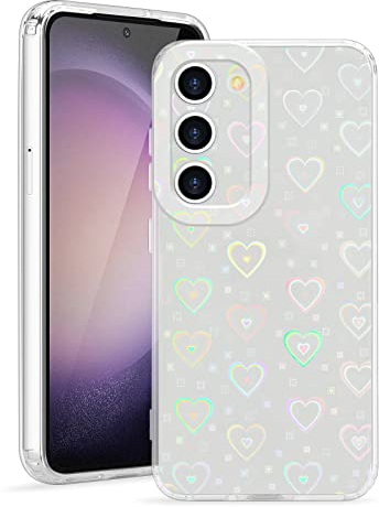 L-FADNUT Kompatibel mit Samsung S23 5G Hülle, Glitzer Herz Muster Transparent Crystal Handyhülle Glatt Weich TPU Silikon Schutzhülle Aesthetic Bumper Phone Case Cover für S23 5G