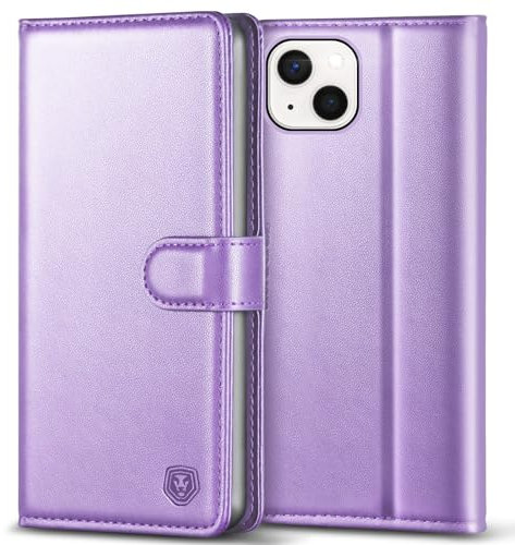 Kuafcase Compatible for iPhone 13 Case with 4 Card Slots Magnetic Closure Kickstand Shockproof Protective Phone Case Compatible for iPhone 13 - Light Purple