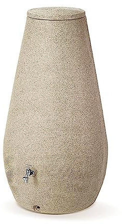 Regentonne Regenwassertank Goccia 410 Liter Sandstein aus UV- und witterungsbeständigem Material. Frostsichere Regenwassertonne Regenfass mit Deckel und Zwei 3/4 Zoll Gewinde