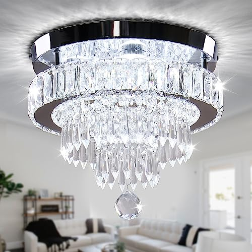 Cainjiazh 11.8 Moderne Kristall Kronleuchter K9 Kristall Leuchten Flush Mount Kronleuchter Deckenleuchte Kronleuchter für Schlafzimmer Wohnzimmer Esszimmer Flur (Kaltweiß)