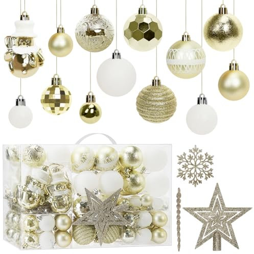 ZPONEED 102 palline di Natale, oro e bianco