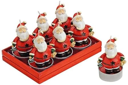 Dekohelden24 Teelichte als Nikolaus - Weihnachtsmann als 6er Set, Maße je Teelicht L/B/H: 4 x 4 x 6 cm.