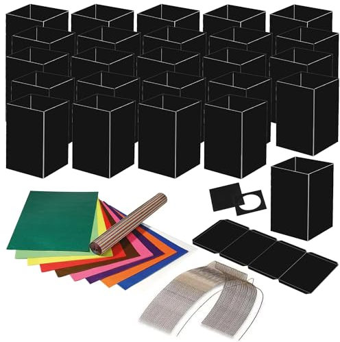 CREATIV DISCOUNT Laternen Komplettset für 25 eckige Laternen aus Fotokarton mit 25 Bogen sortierte Farben Transparentpapier 42g/qm, 25 Laternenbügel, Klassensatz Laternen zu Sankt Martin