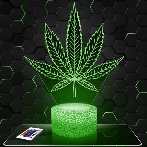 Nachttischlampe - Touch-Nachtlicht Cannabis-Blatt 3D-LED-Lampe Illusion, Geschenkidee Weihnachten Geburtstag Junge und Mädchen Nachttischlampe Kinder- oder Erwachsenenzimmer