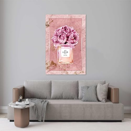 Blue Booms Pinke Rosen Parfum Flasche ALUDIBOND GEBÜRSTET 80x120 Ohne Rahmen