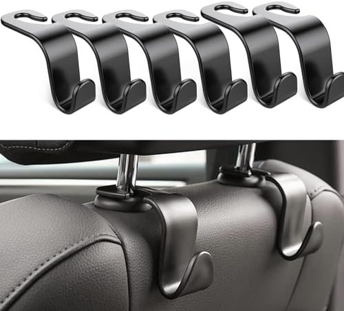 NIXRET Auto Hooks for Car Storage Organiser Bag, 6 Pcs Universal Car Back Seat Headrest Hanger for Handbag Grocery Bags (Black)